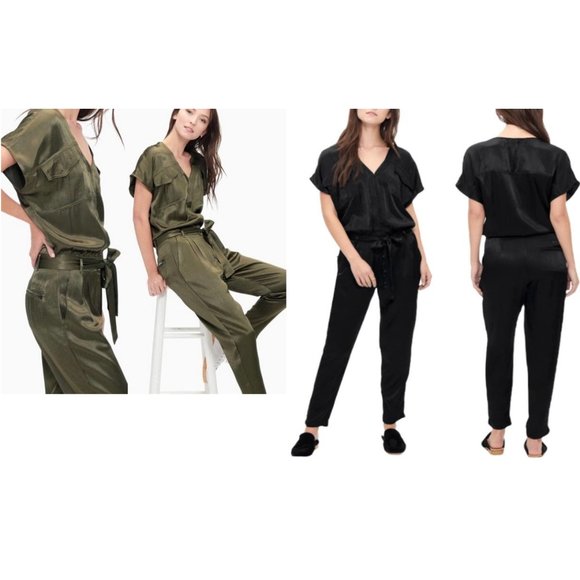 NWT Splendid Women's Slub Satin Belted Jumpsuit Black, Olive, Size XS, S, M $200 - Picture 1 of 3